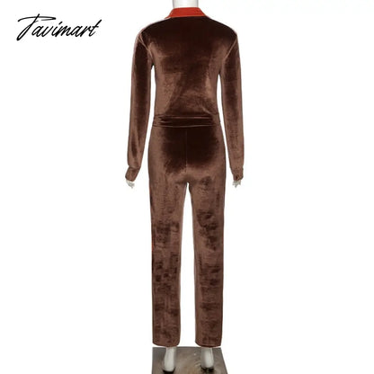 High Quality Winter Velvet Crop Jacket and Tracksuit Joggers Two Piece Set Green Jogging Suits for Women
