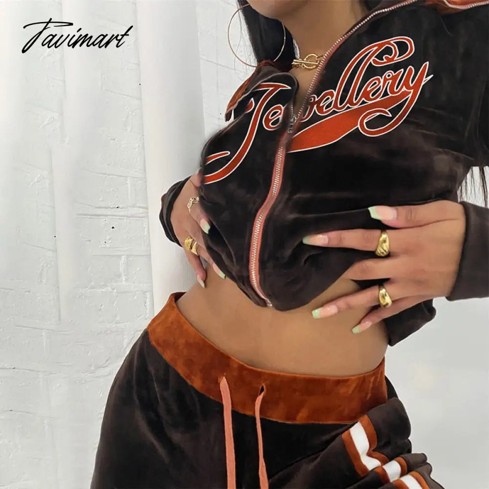 High Quality Winter Velvet Crop Jacket and Tracksuit Joggers Two Piece Set Green Jogging Suits for Women