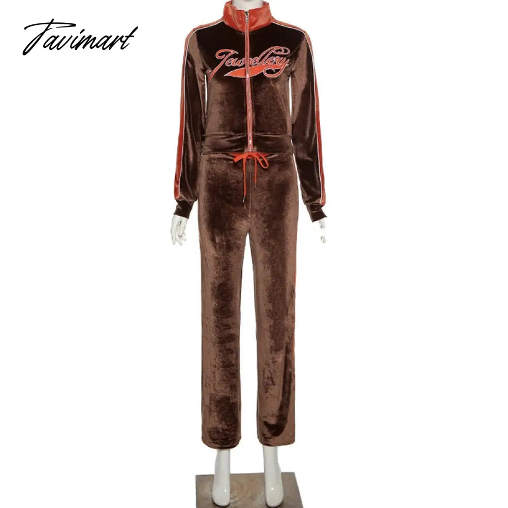 High Quality Winter Velvet Crop Jacket and Tracksuit Joggers Two Piece Set Green Jogging Suits for Women