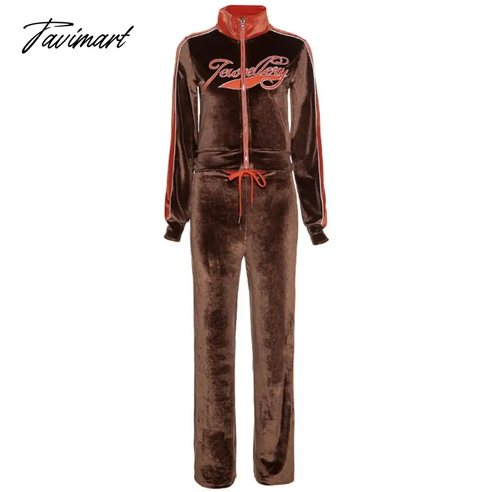 High Quality Winter Velvet Crop Jacket and Tracksuit Joggers Two Piece Set Green Jogging Suits for Women