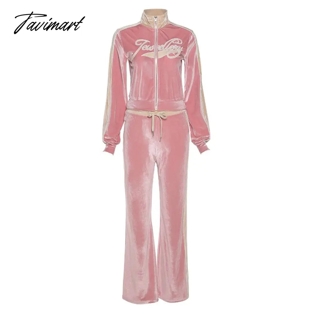 High Quality Winter Velvet Crop Jacket and Tracksuit Joggers Two Piece Set Green Jogging Suits for Women