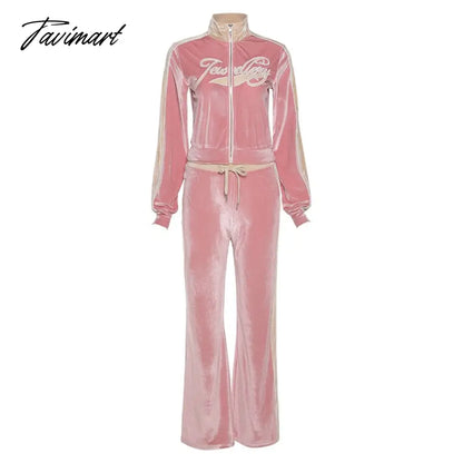 High Quality Winter Velvet Crop Jacket and Tracksuit Joggers Two Piece Set Green Jogging Suits for Women
