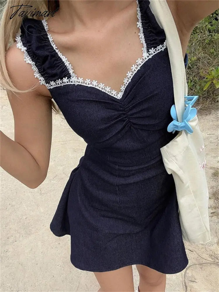 High Waist Backless Casual Mini Dress Women Patchwork Strapless Solid Pleated Slim Dress Side Split Holiday Female Dress