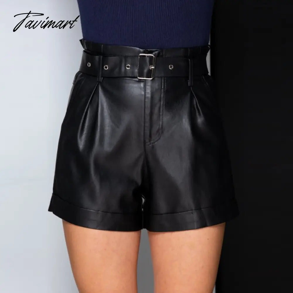 High Waist Pu Leather Shorts Fashion Solid Color Belt Spring Autumn Skinny Work Party Wear Female Shorts New