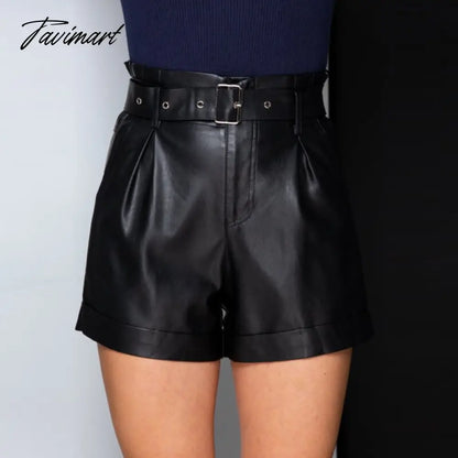 High Waist Pu Leather Shorts Fashion Solid Color Belt Spring Autumn Skinny Work Party Wear Female Shorts New