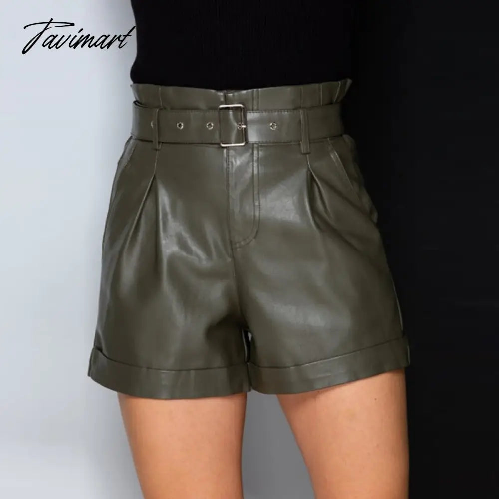 High Waist Pu Leather Shorts Fashion Solid Color Belt Spring Autumn Skinny Work Party Wear Female Shorts New