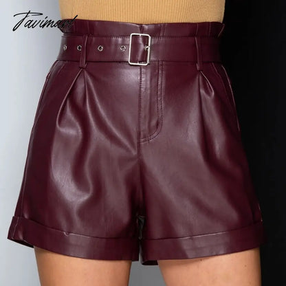 High Waist Pu Leather Shorts Fashion Solid Color Belt Spring Autumn Skinny Work Party Wear Female Shorts New