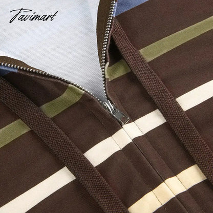 Hip Hop Zip Up Hoodie Vintage Striped Loose Hooded Sweatshirt Jacket Harajuku Gothic Long Sleeve Women Sweatshirt Y2k Clothes