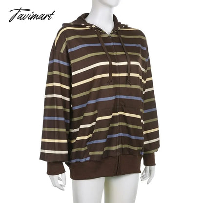 Hip Hop Zip Up Hoodie Vintage Striped Loose Hooded Sweatshirt Jacket Harajuku Gothic Long Sleeve Women Sweatshirt Y2k Clothes