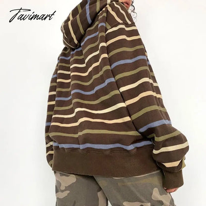 Hip Hop Zip Up Hoodie Vintage Striped Loose Hooded Sweatshirt Jacket Harajuku Gothic Long Sleeve Women Sweatshirt Y2k Clothes