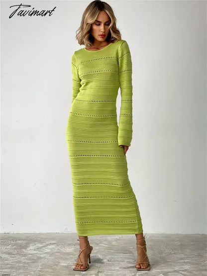 Hollow Out Bodycon Knit Dress Female Patchwork Solid High Waist Long Sleeve Fashion Knitwear Party Dress Gown Streetwear