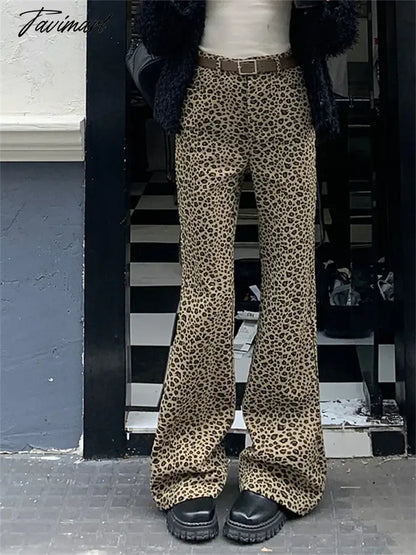 Hot Girls Women Flare Trousers Chic Spring Animal Printed New Vintage Office Lady Slim Leopard High Street