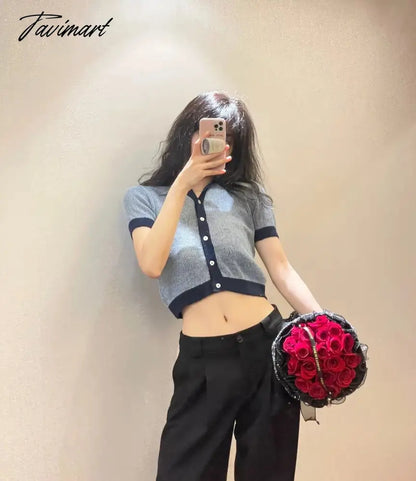 Ins Fashion Blogger Retro Single Breasted Knitted Tops Contrast Mohair Knitwear Women