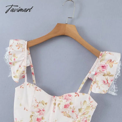 Ins Fashion Sexy Blouse Women Blogger Lace Splicing Square Collar Floral Shirt
