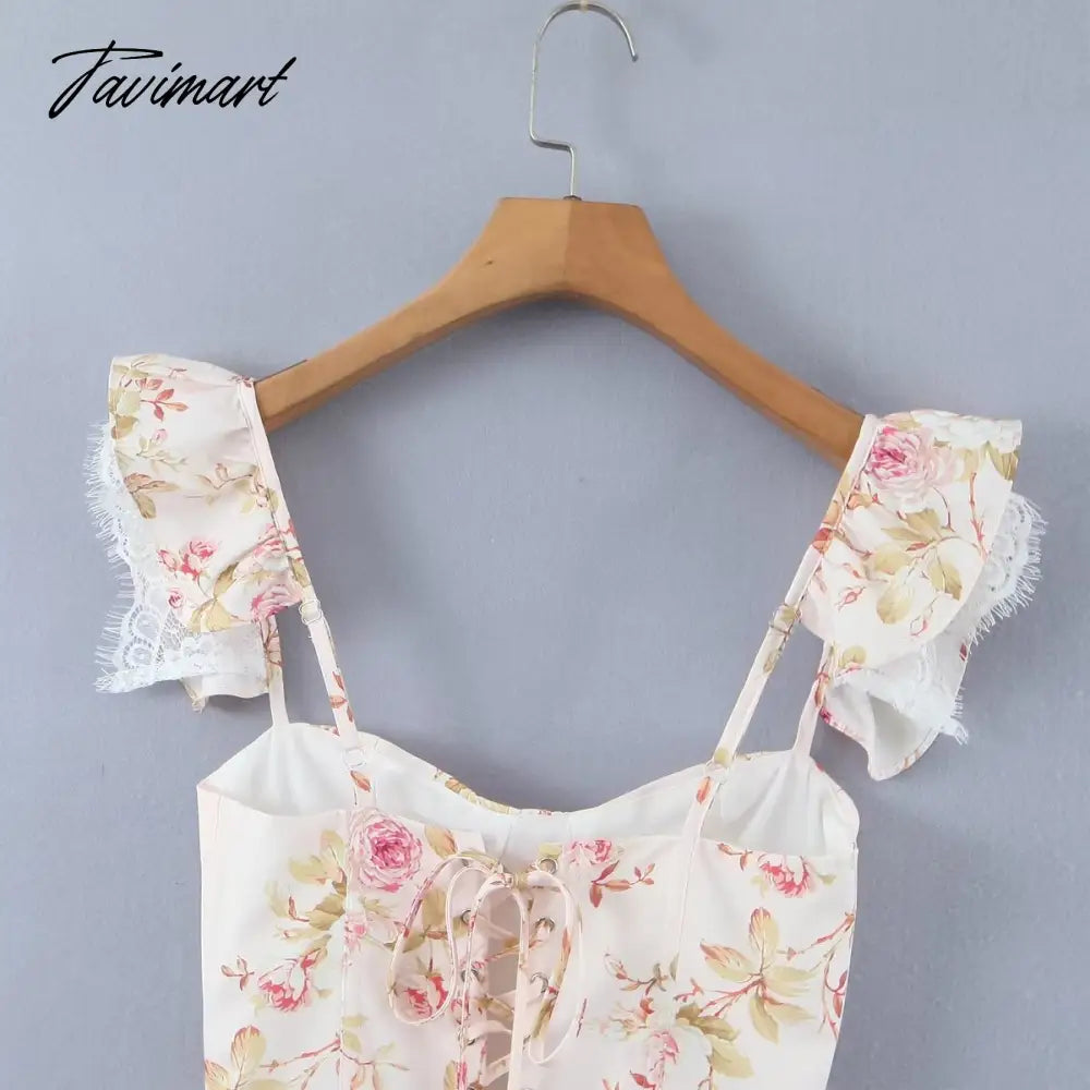 Ins Fashion Sexy Blouse Women Blogger Lace Splicing Square Collar Floral Shirt