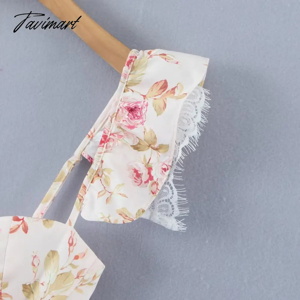 Ins Fashion Sexy Blouse Women Blogger Lace Splicing Square Collar Floral Shirt