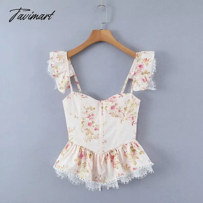 Ins Fashion Sexy Blouse Women Blogger Lace Splicing Square Collar Floral Shirt