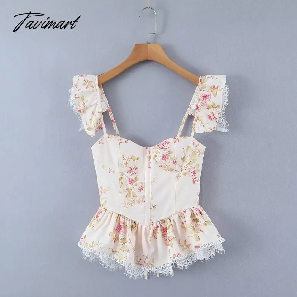 Ins Fashion Sexy Blouse Women Blogger Lace Splicing Square Collar Floral Shirt