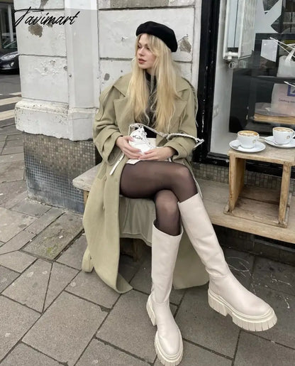 Ins Fashion Trench Coat Overcoat Women Blogger Vintage Loose Ligh Green Long Jacket