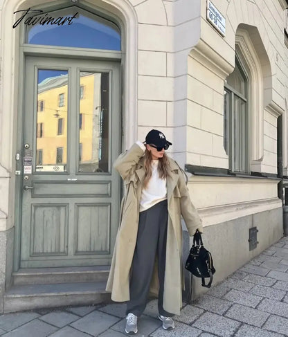 Ins Fashion Trench Coat Overcoat Women Blogger Vintage Loose Ligh Green Long Jacket
