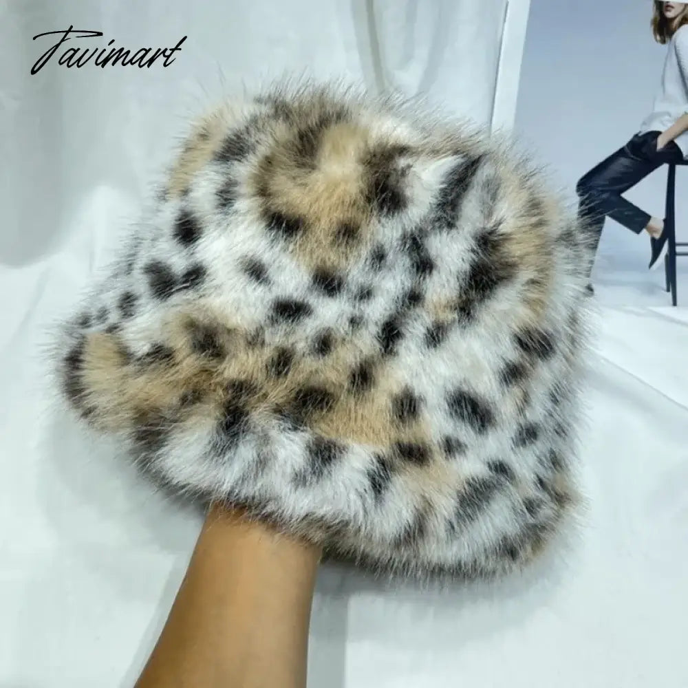Ins Leopard Print Bucket Hat Women Fashion Furry Fisherman Cap Faux Fur Warm Winter Luxury Ear Protection Plush Panama for Girls