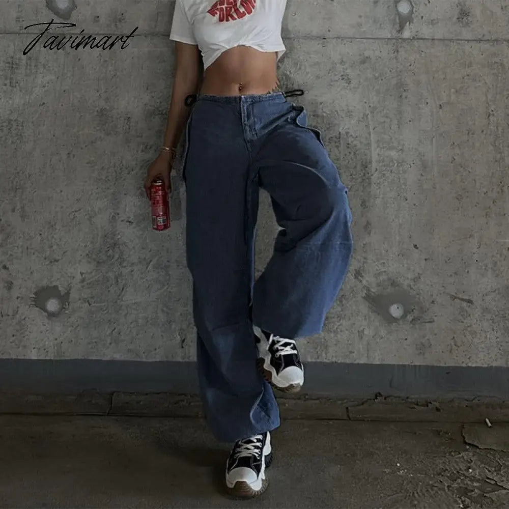 ins street retro blue high waist loose drape floor mopping jeans autumn versatile slim wide leg casual trousers Y2 women's cloth