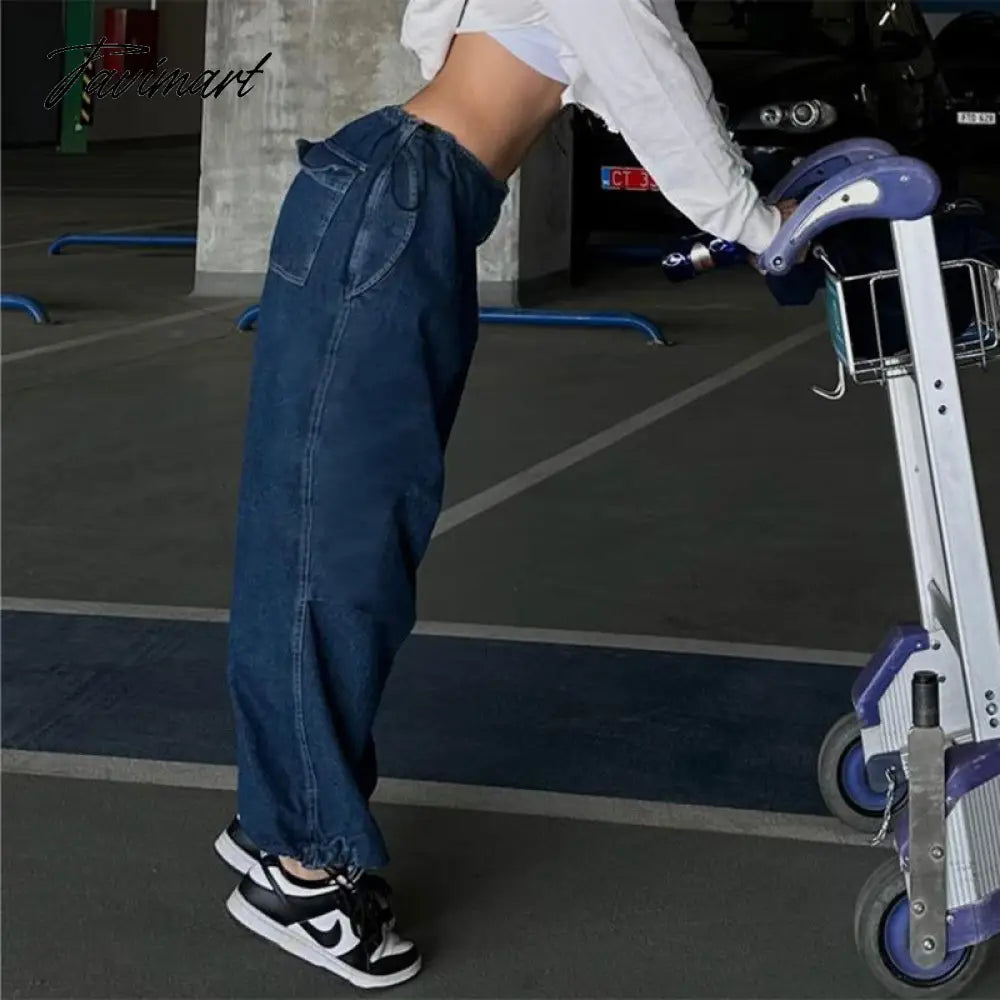 ins street retro blue high waist loose drape floor mopping jeans autumn versatile slim wide leg casual trousers Y2 women's cloth
