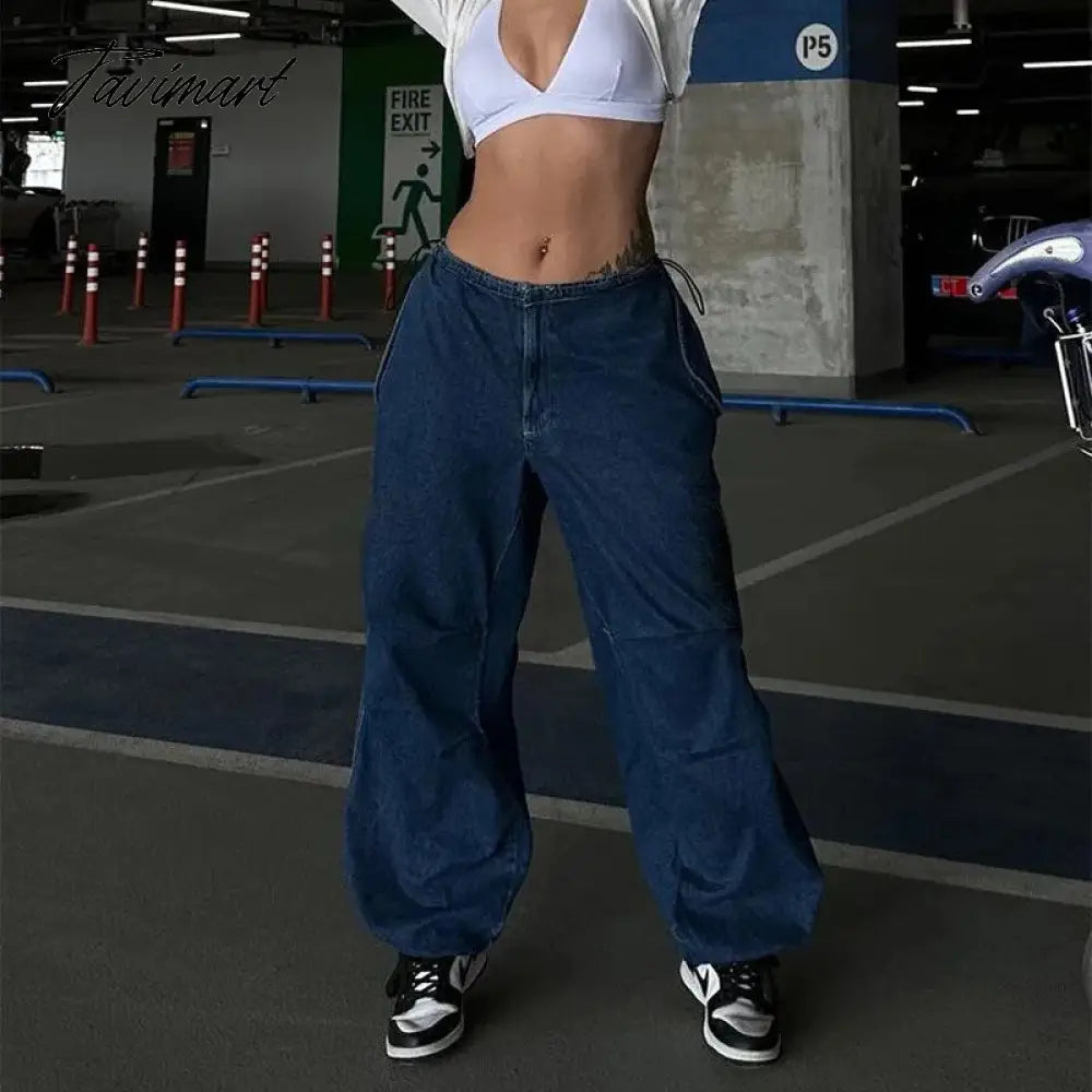 ins street retro blue high waist loose drape floor mopping jeans autumn versatile slim wide leg casual trousers Y2 women's cloth