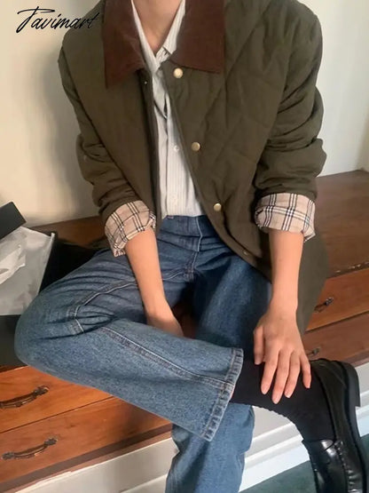 Irregular Plaid Coat Women Winter Clothing Turn Down Collar Single Breasted Cotton Clothes Fashion Simple Lady Vintage Jackets