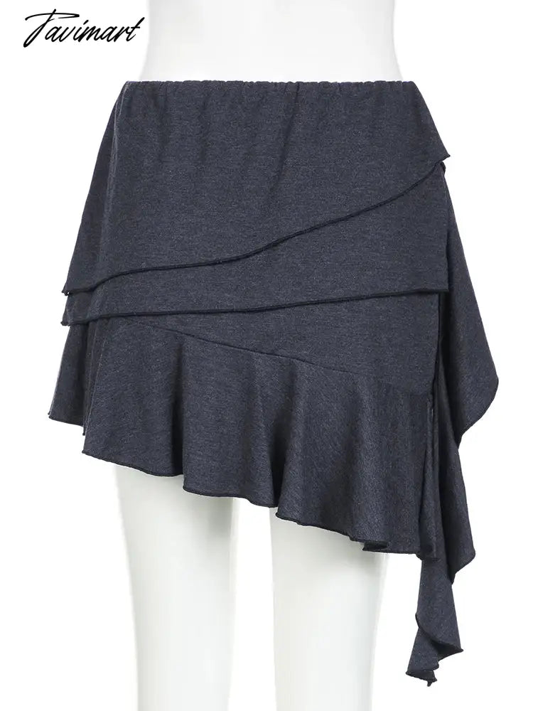 Irregular Ruffles Stitching Mini Skirts Coquette Outfits High Waist Elastic Asymmetry Short Skirts Y2K Aesthetic Korean