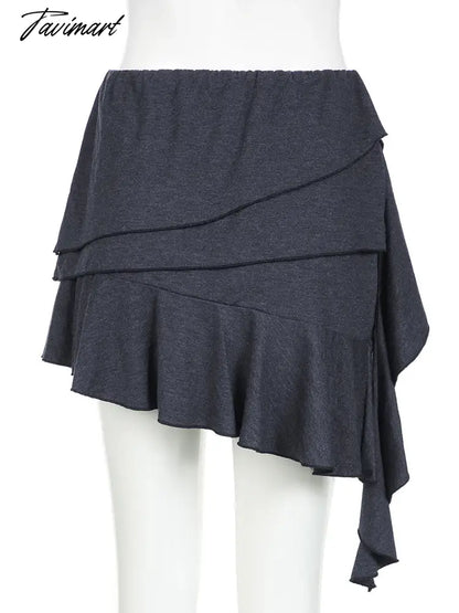 Irregular Ruffles Stitching Mini Skirts Coquette Outfits High Waist Elastic Asymmetry Short Skirts Y2K Aesthetic Korean