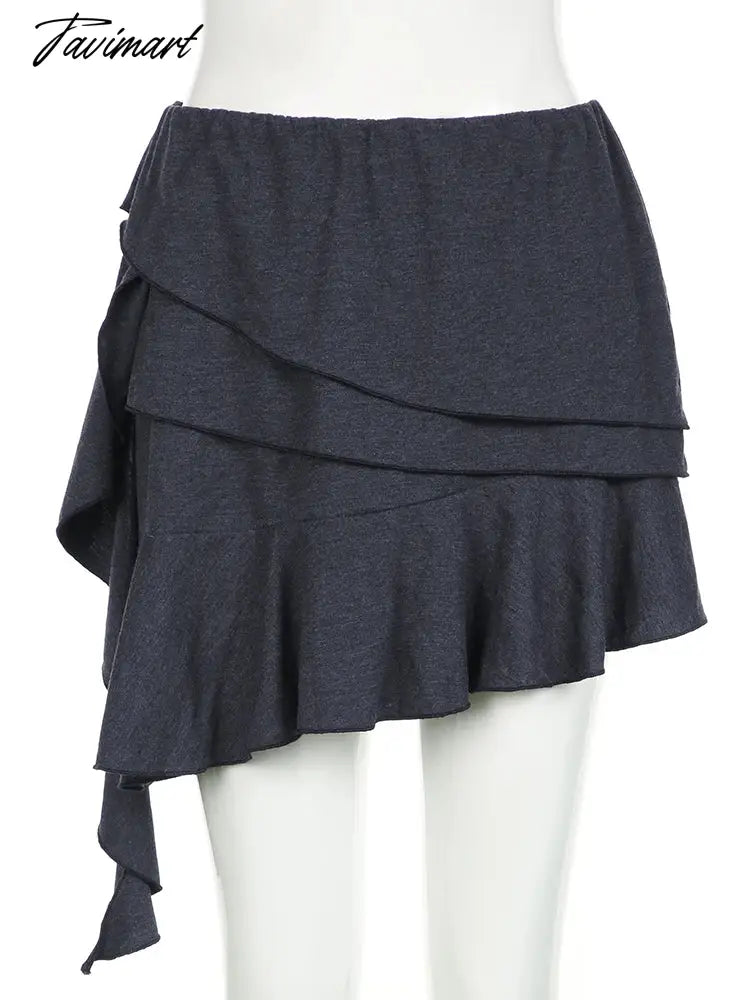 Irregular Ruffles Stitching Mini Skirts Coquette Outfits High Waist Elastic Asymmetry Short Skirts Y2K Aesthetic Korean