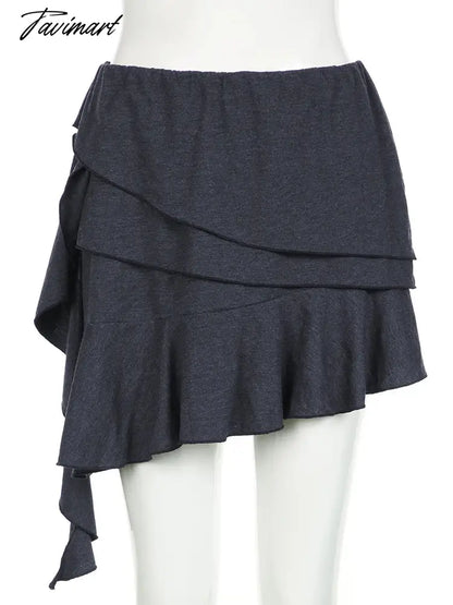 Irregular Ruffles Stitching Mini Skirts Coquette Outfits High Waist Elastic Asymmetry Short Skirts Y2K Aesthetic Korean