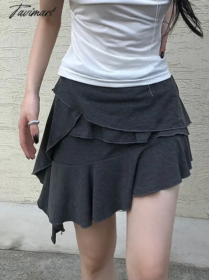 Irregular Ruffles Stitching Mini Skirts Coquette Outfits High Waist Elastic Asymmetry Short Skirts Y2K Aesthetic Korean