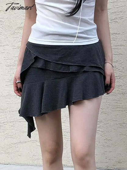 Irregular Ruffles Stitching Mini Skirts Coquette Outfits High Waist Elastic Asymmetry Short Skirts Y2K Aesthetic Korean