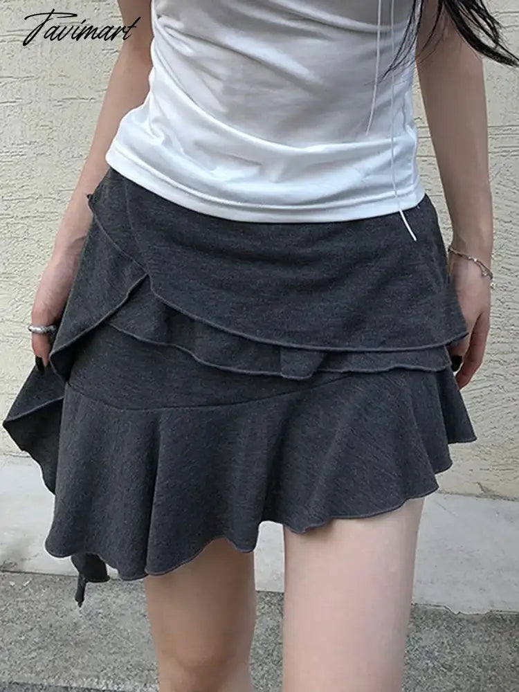 Irregular Ruffles Stitching Mini Skirts Coquette Outfits High Waist Elastic Asymmetry Short Skirts Y2K Aesthetic Korean