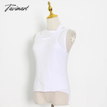 Irregular Solid Color Tank Tops Women 2024 New Summer Chic Simple O-neck Sleeveless Tops Vest Casual Fashion Camisole Female