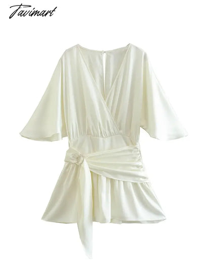 Jumpsuit Women V Neck Raglan Short Sleeve Elegant Vintage Satin Romper Button Open Back Waist Buckle Tie Playsuit Shorts