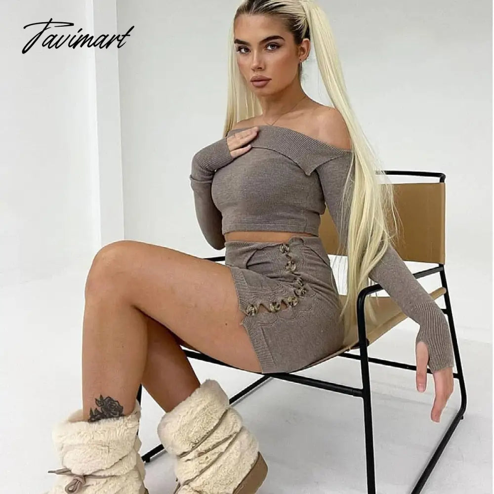 Knit Two Piece Set Off Shoulder Two Piece Skirt Set Sexy Party Outfits for Women Birthday Outfits Women Button Mini Skirts