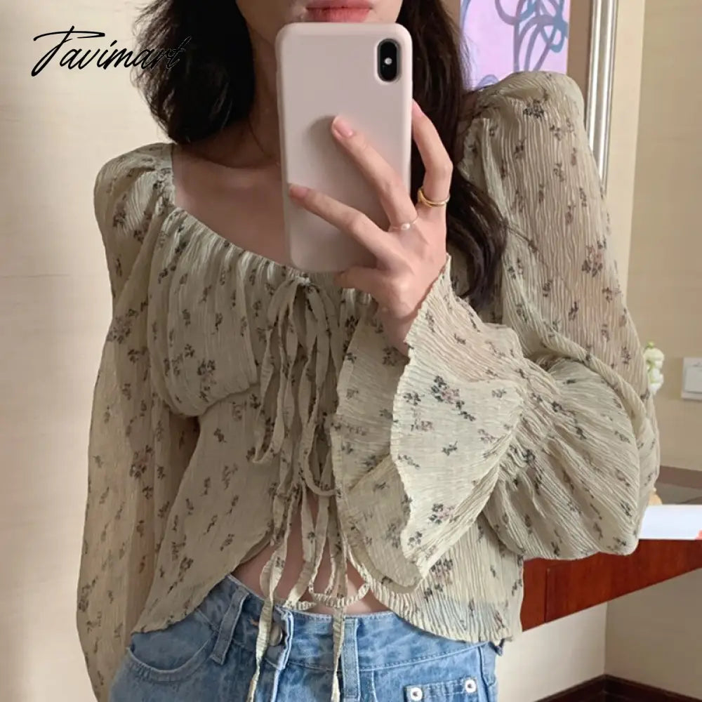 Korean Chic Elegant Lace Sweet Women Blouses Vintage O Neck Long Sleeve Perspective Female Shirts OL Blusas Mujer