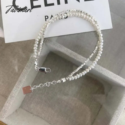 Korean Silver Color Double Layer Pearl Bracelet for Women Girl Simple Elegant Irregular Beaded Chain Bracelet Jewelry Gift