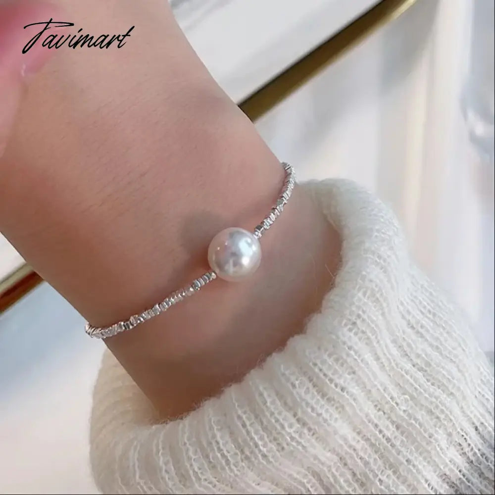 Korean Silver Color Double Layer Pearl Bracelet for Women Girl Simple Elegant Irregular Beaded Chain Bracelet Jewelry Gift