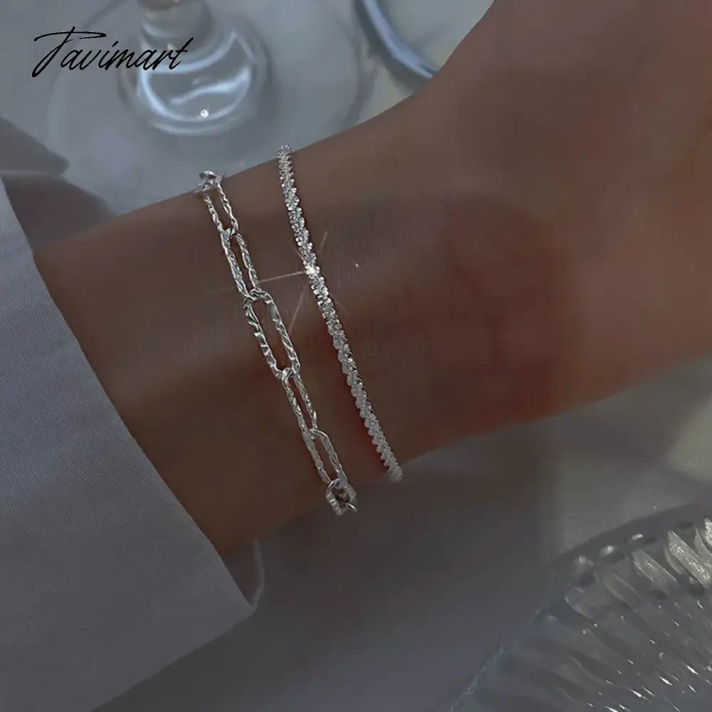 Korean Silver Color Double Layer Pearl Bracelet for Women Girl Simple Elegant Irregular Beaded Chain Bracelet Jewelry Gift