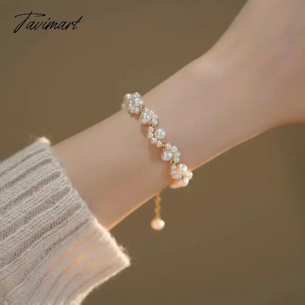 Korean Silver Color Double Layer Pearl Bracelet for Women Girl Simple Elegant Irregular Beaded Chain Bracelet Jewelry Gift