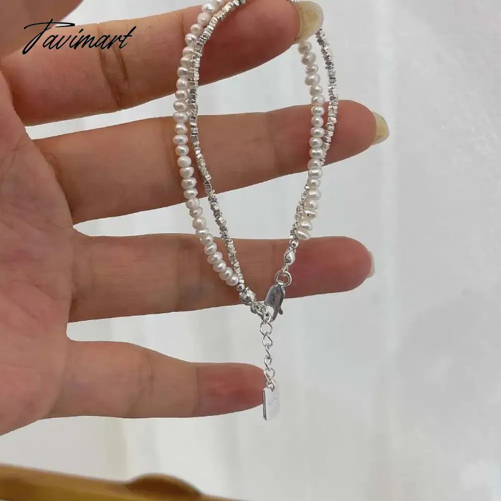 Korean Silver Color Double Layer Pearl Bracelet for Women Girl Simple Elegant Irregular Beaded Chain Bracelet Jewelry Gift