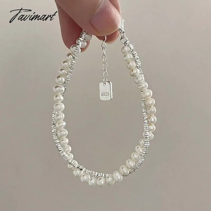 Korean Silver Color Double Layer Pearl Bracelet for Women Girl Simple Elegant Irregular Beaded Chain Bracelet Jewelry Gift