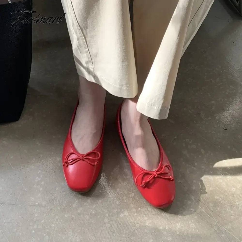 Korean Style Classic Bow Gentle Temperament Shoes Women Round Toe Bowtie Women Slip on Flats Elegant Valentine Shoes
