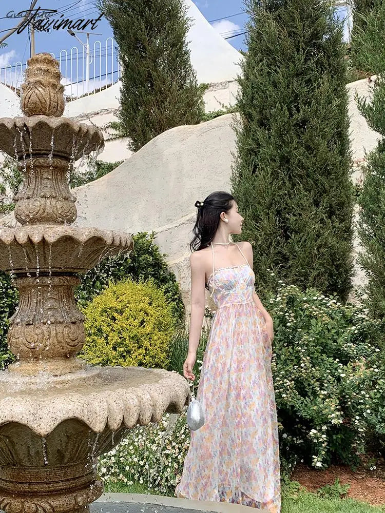 Korean Style Elegant Evening Party Fairy Dress Summer Strapless Sleeveless Off The Shoulder Long Dress Backless Beach Maxi Dress