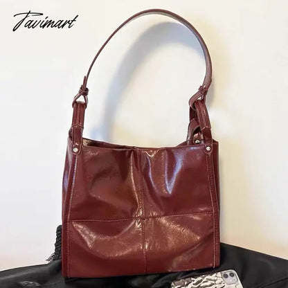 Korean Vintage Tote Bag For Women Luxury Designer Handbag Purses 2024 New In PU Oil Wax Leather Sequined Large Capacity Shoulder