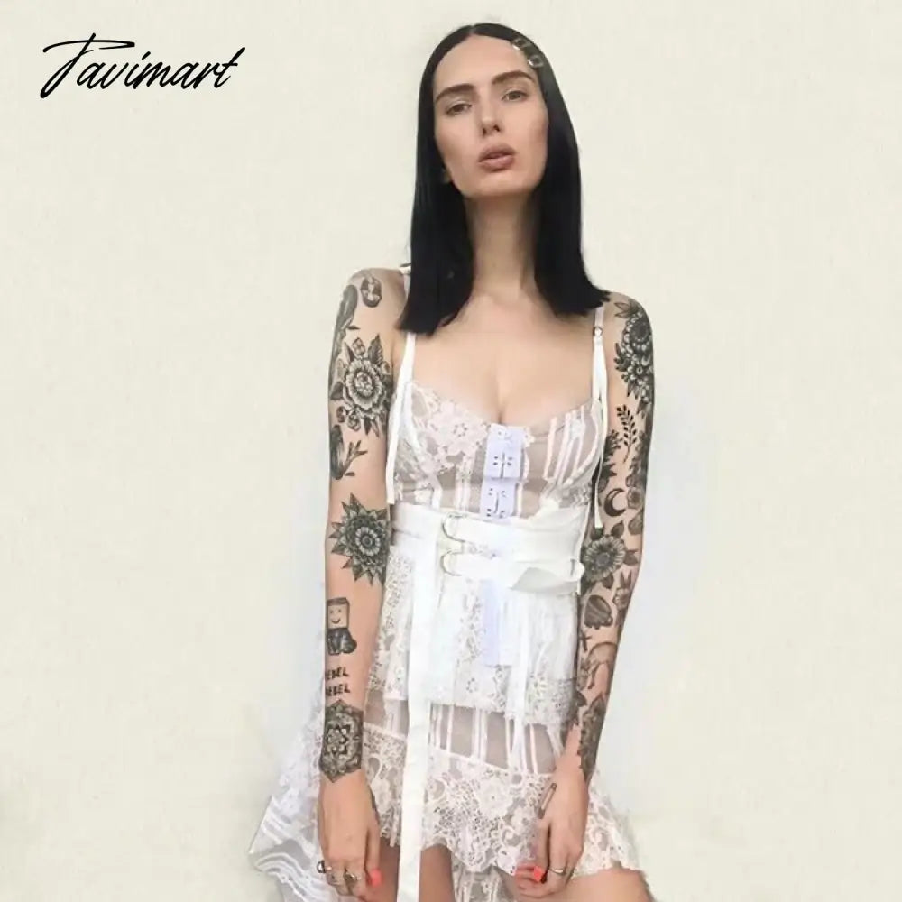 Lace High-low Sexy Summer Dress White Straps Belt Tied Women Dress D-ring Holiday Chic Ladies Party Dresses